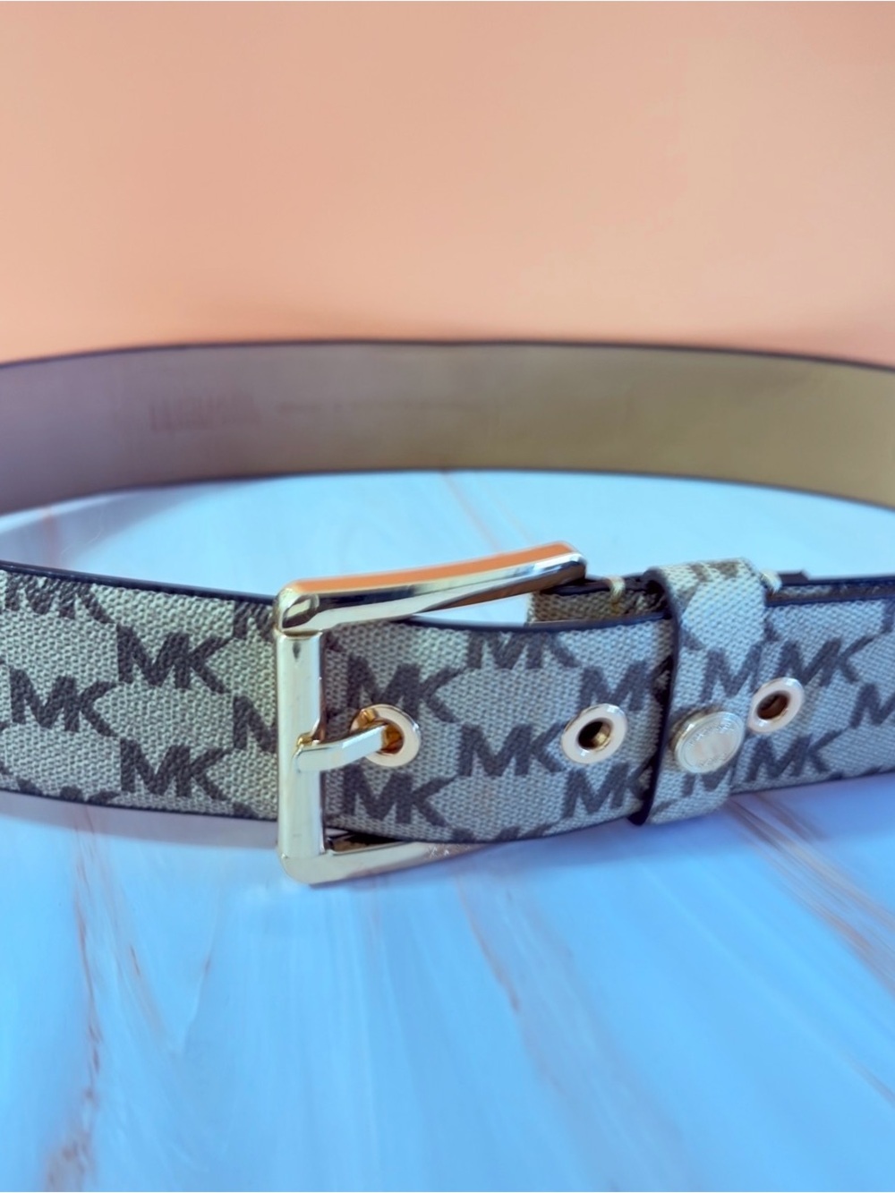 Michael Kors MK Logo Belt with Gold-Tone Buckle